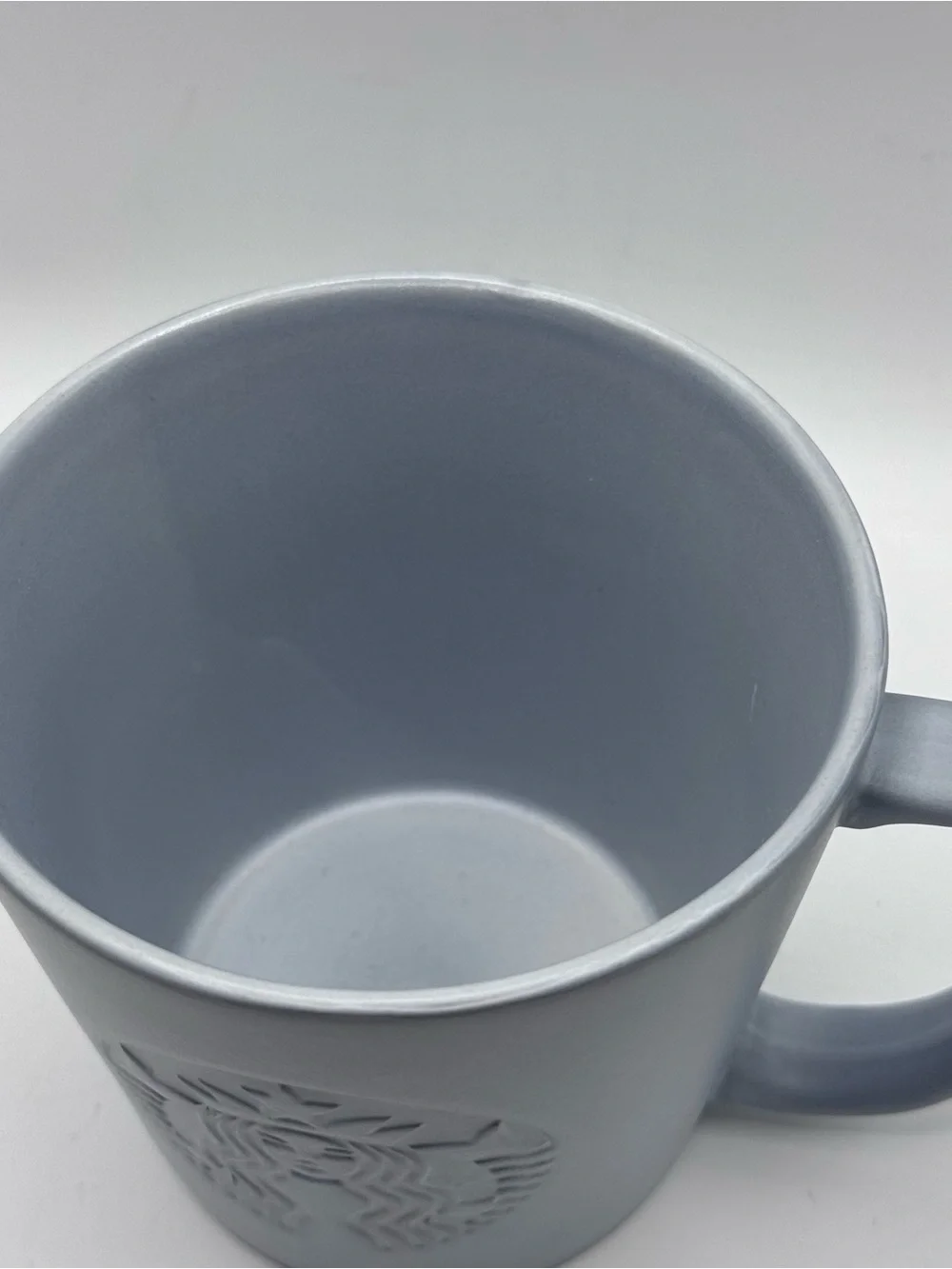 STARBUCKS 2019 Matte Gray Coffee Mug, Embossed, Siren, Wide Mouth, 12 oz